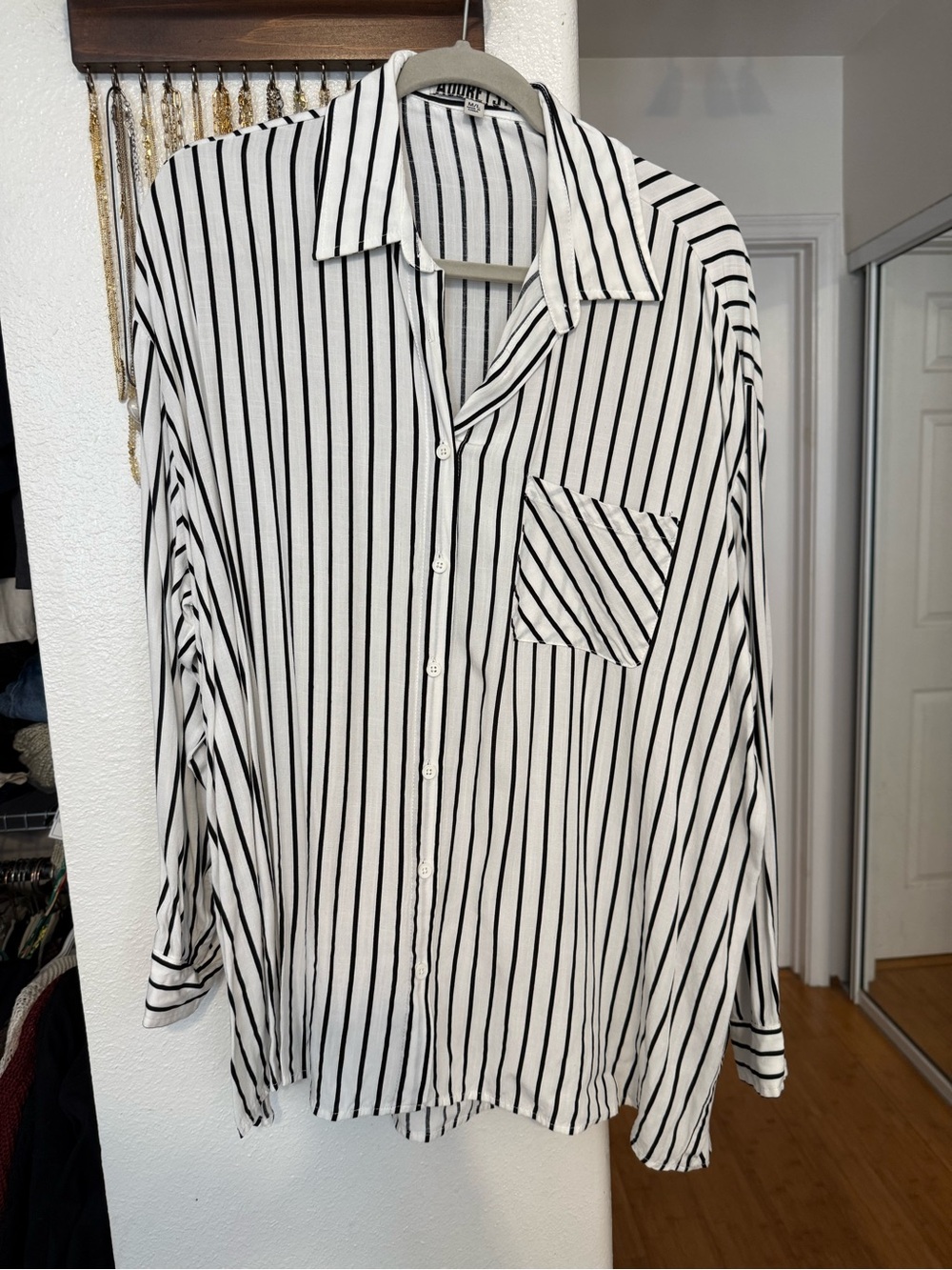 Oversized Stripe Button Up Top
